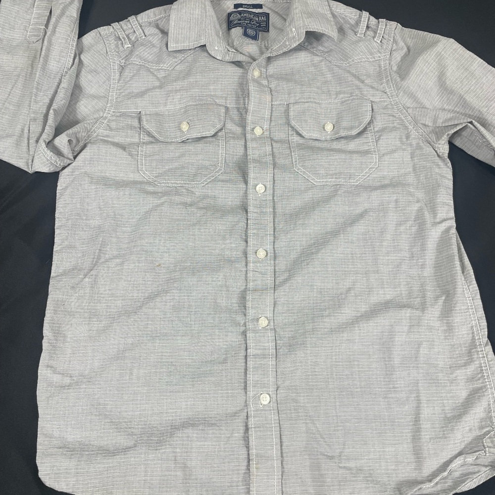 Américan Rag Cie Women Gray Striped Long Sleeve Button Up Shirt Size S - Picture 9 of 11
